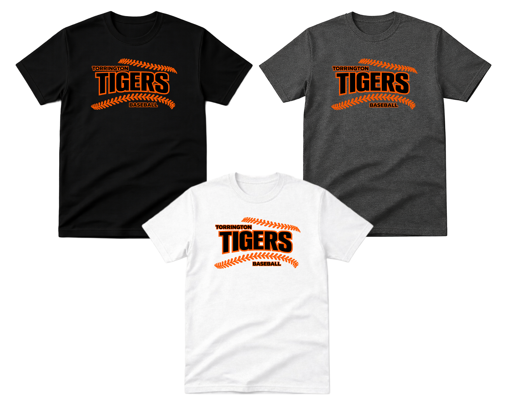 Torrington Tigers Baseball Stitch T-shirt (Black Text)
