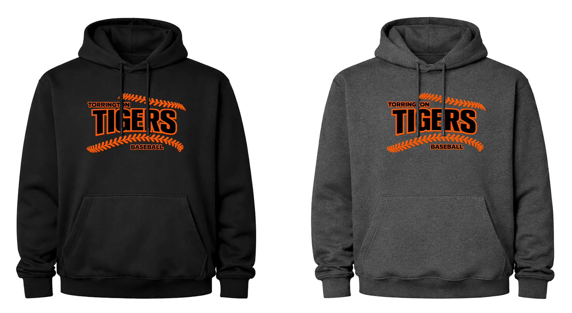 Torrington Tigers Baseball Stitch Hoodie (Black Text)